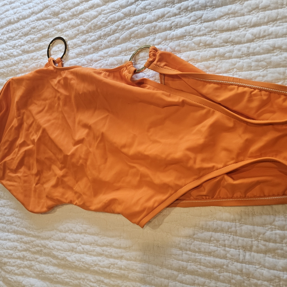 Orange One-Piece Swimsuit with Gold Rings